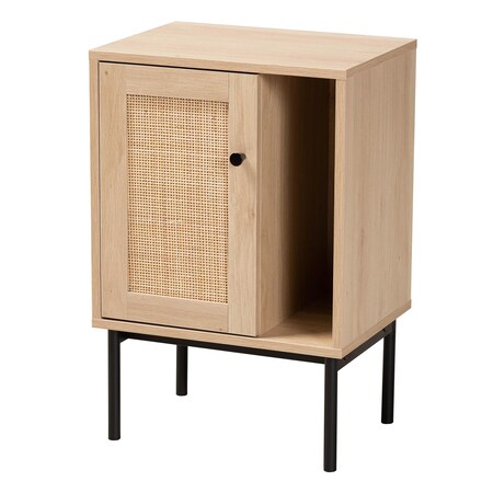 Baxton Studio Sherwin Mid-Century Modern Light Brown and Black 1-Door Cabinet with Woven Rattan Accent 233-13220-ZORO